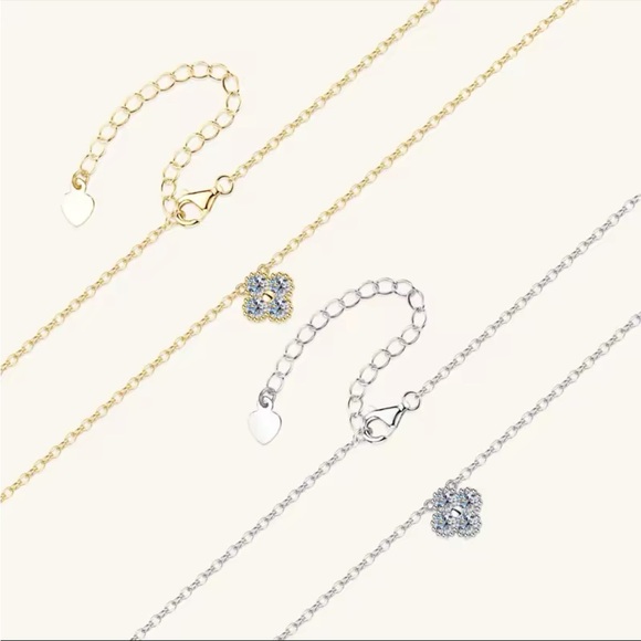 NWOT 1.2 CT Moissanite Clover Necklace 18k rose gold pltd sterling silver 16”18” - Picture 11 of 16